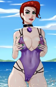 Rating: Questionable Score: 0 Tags: beach breast_grab collar heart lynn_meadows swimsuit witchworld xinaelle User: Liru