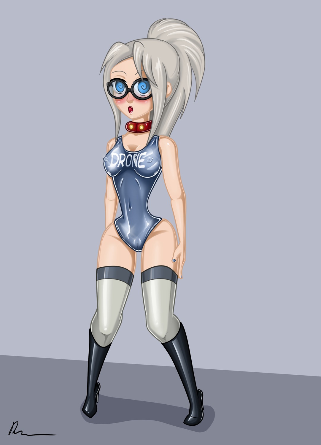 brielle collar drone drool glasses high_heels hypnosis mind_control rosvo swimsuit writing