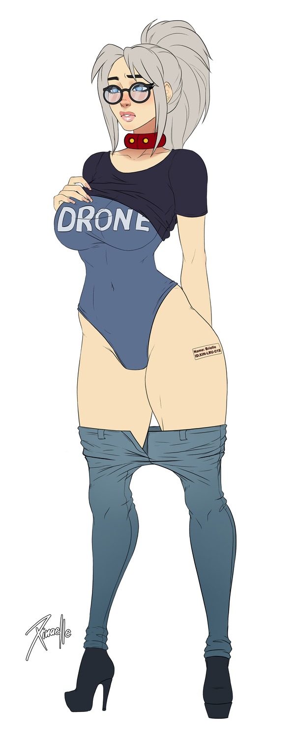 brielle collar drone glasses high_heels hypnosis inventory_tag jeans mind_control swimsuit writing xinaelle