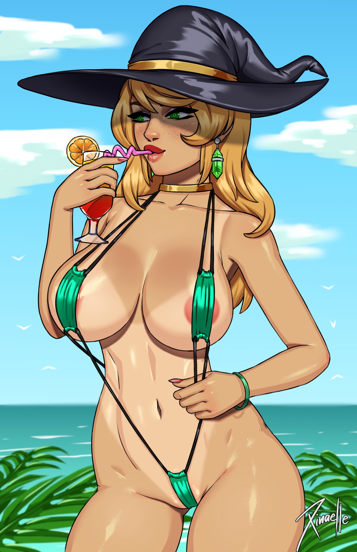 drink seraphina shiny sling_bikini swimsuit tan tropical witch witchworld xinaelle