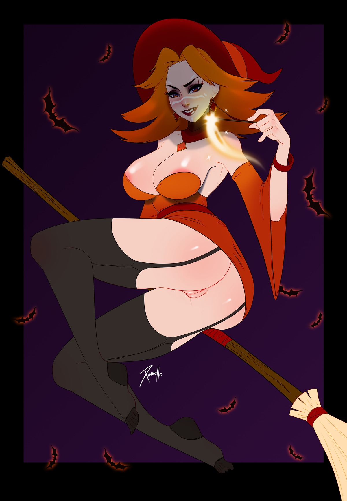 dota2 lina magic pussy thigh_highs witch xinaelle