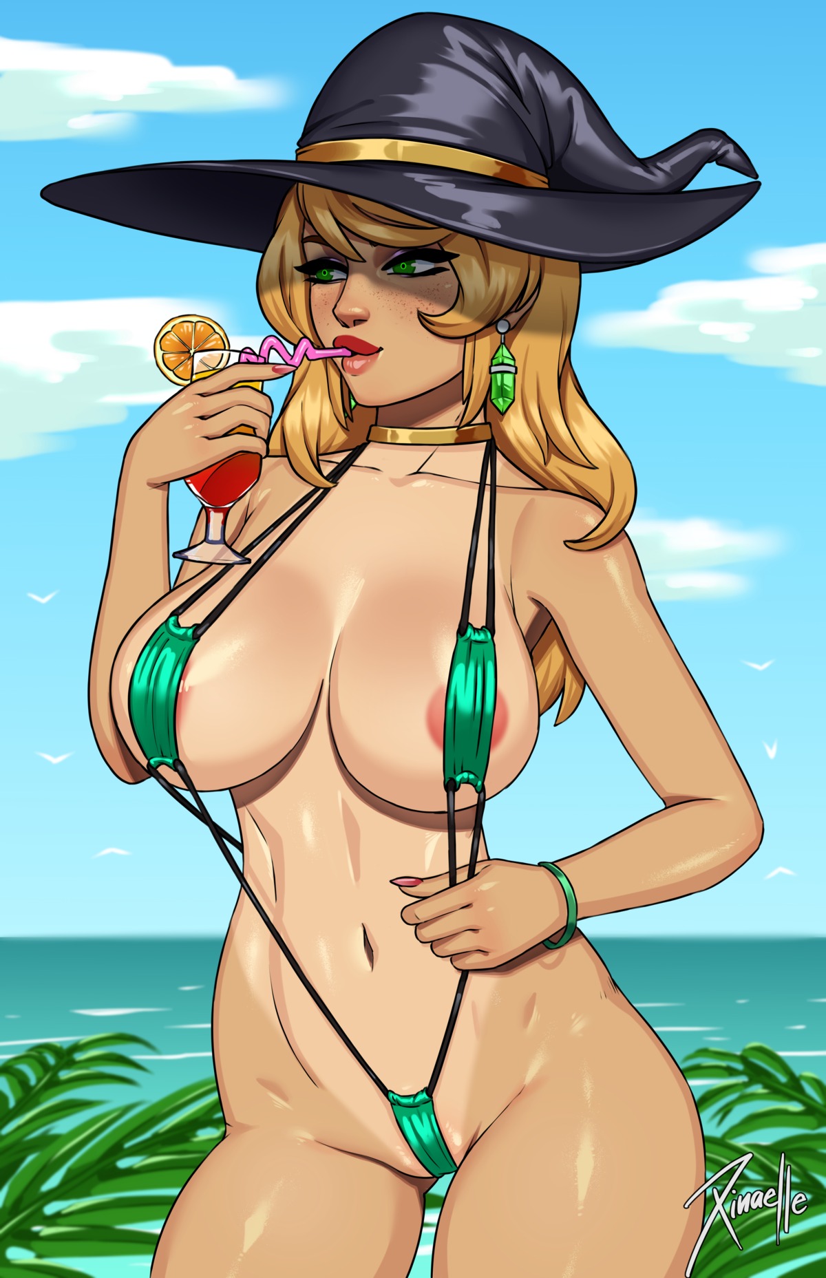 drink seraphina shiny sling_bikini swimsuit tan tropical witch witchworld xinaelle
