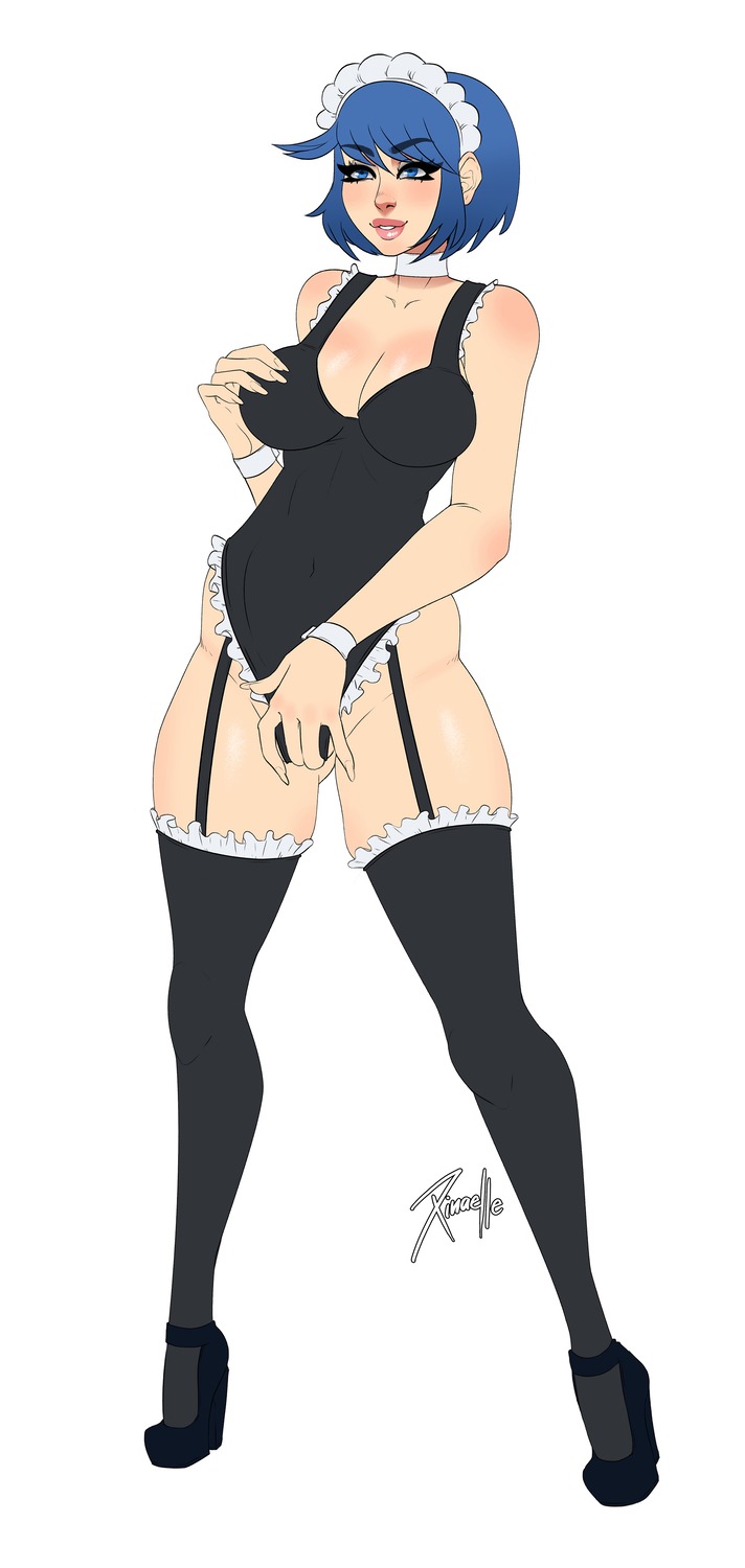 frilly latex maid sleepymaid_(character) swimsuit xinaelle
